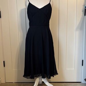 LOFT Black Pleated Midi Dress